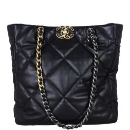 Black Quilted Bullskin Shopping Tote Gold Hardware, 2019