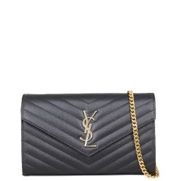 Saint laurent small monogram mattelasse leather chain wallet store