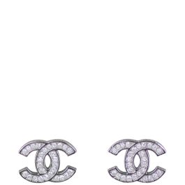 Chanel CC Crystal Stud Earrings Swarovski