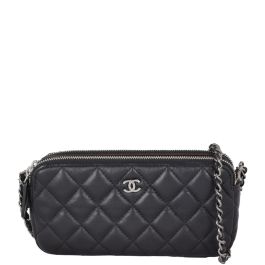 Chanel Blue Quilted Leather CC Double Zip Chain Clutch Chanel