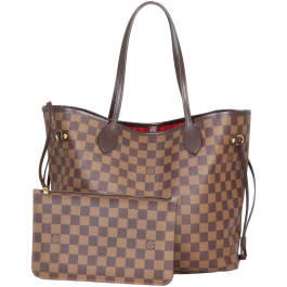 LOUIS VUITTON Neverfull MM Damier Ebene Tote Bag Brown