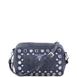 Prada Denim Borchie Embellished Mini Camera Bag