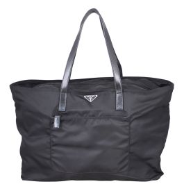 バッグ PRADA TESSUTO NYLON TOTE HAND BAG Prada Tessuto Nylon Saffiano Leather Black Top Zip Tote Bag