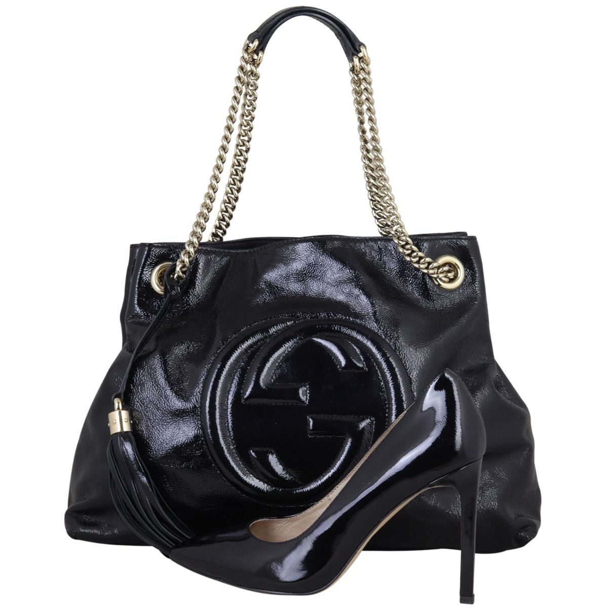 Black patent 2025 leather gucci handbag