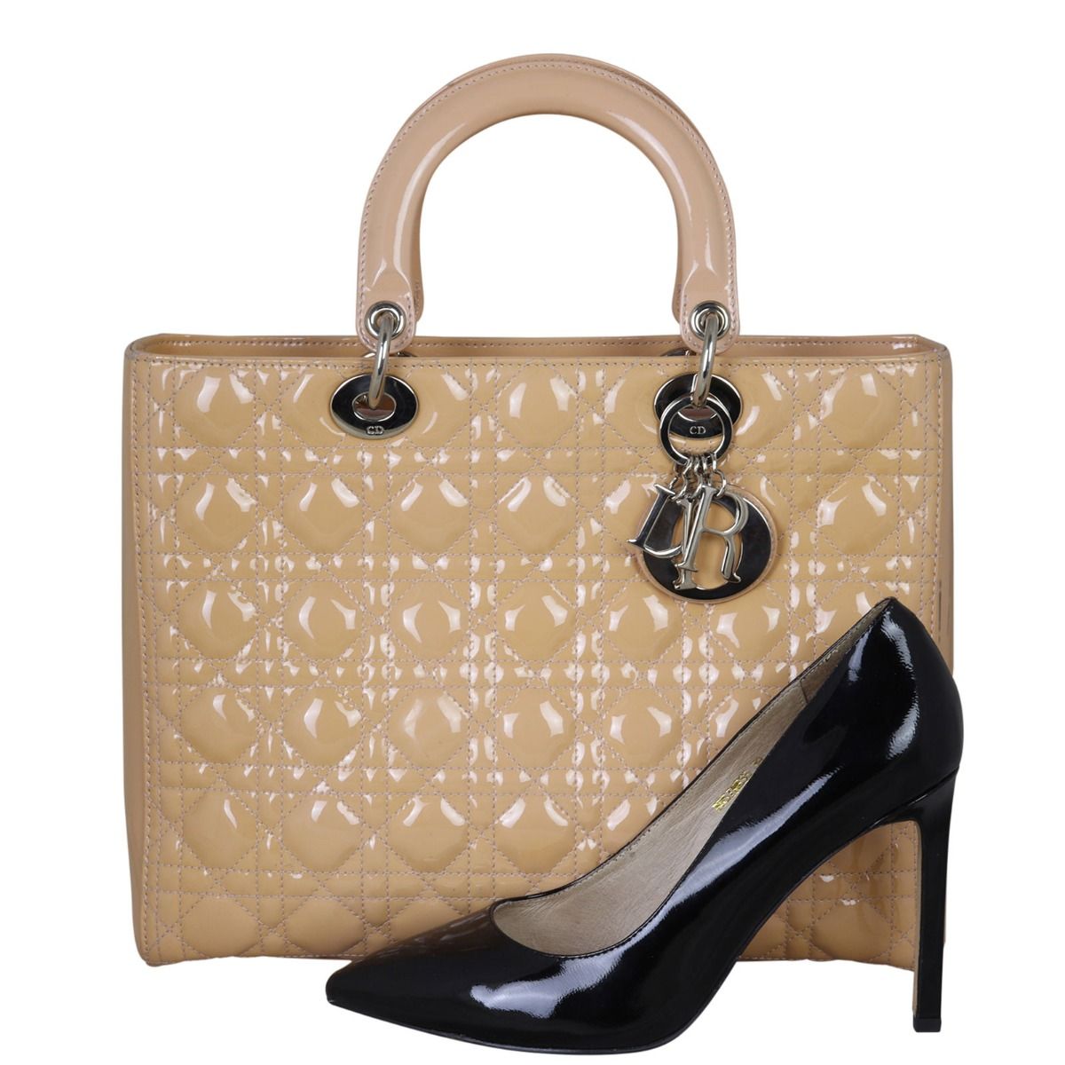 Lady dior beige patent bag store