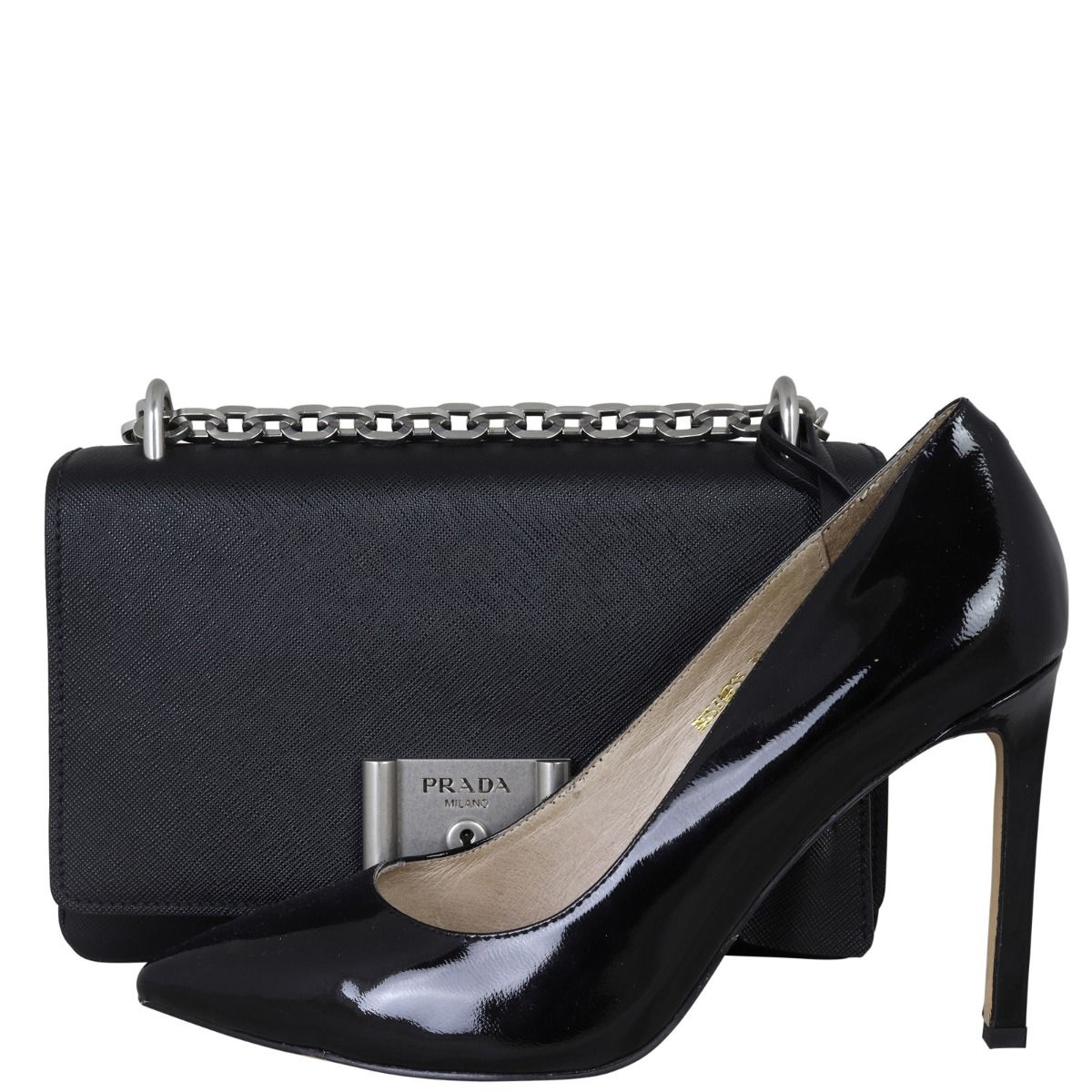Prada Saffiano Lux Chain Lock Flap Bag Prada Saffiano Lux Chain Lock Flap Bag