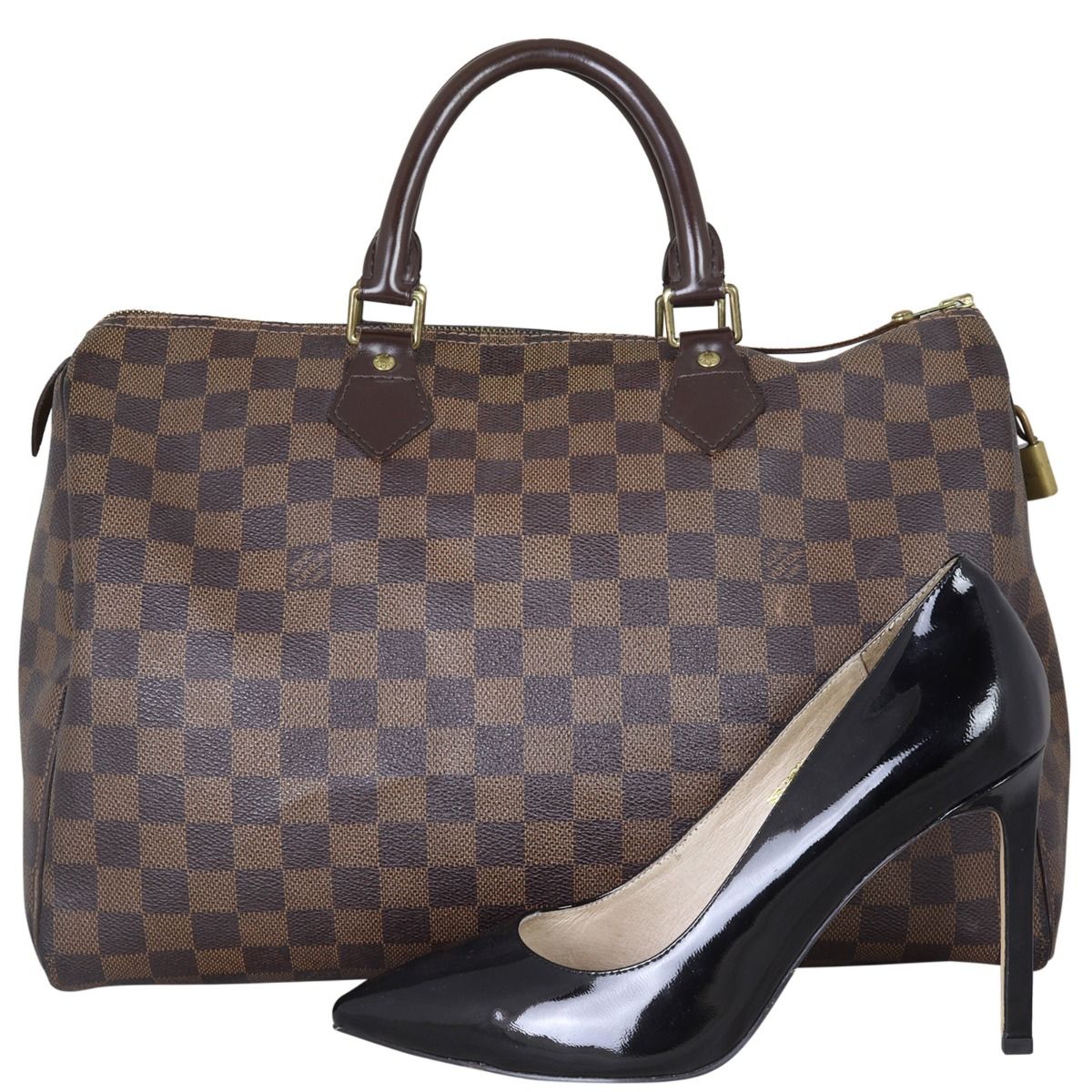 LOUIS VUITTON Speedy 35 Damier Ebene Satchel Bag Brown