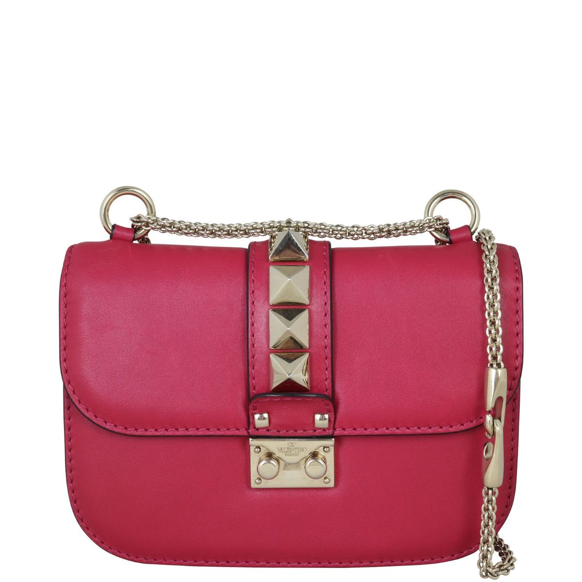 Valentino Red Leather Rockstud Medium Glam Lock Flap Bag