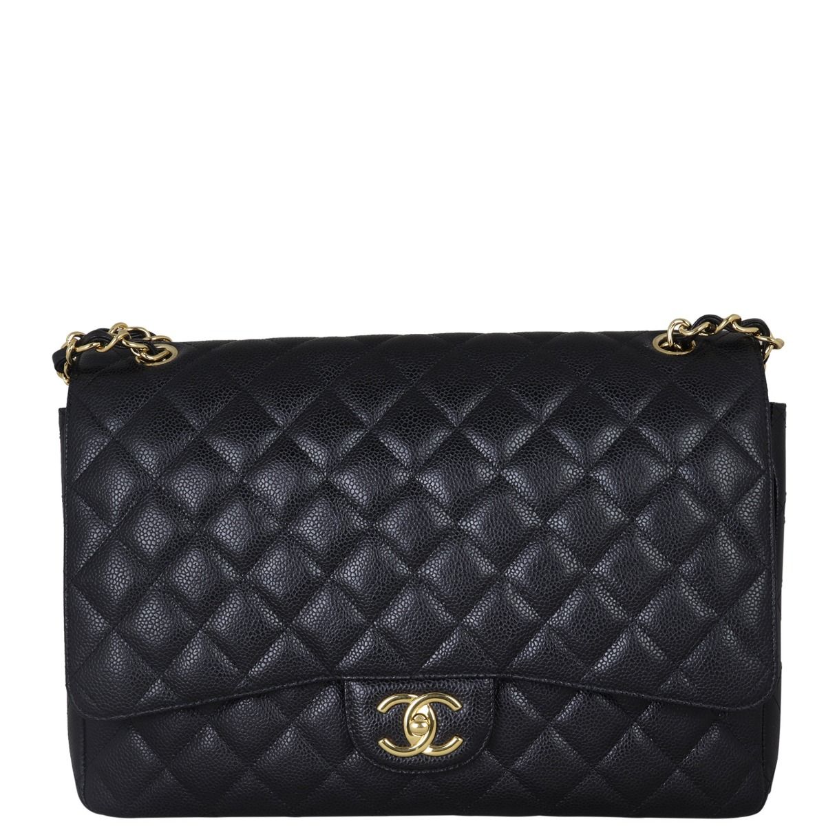 Chanel classic flap jumbo black caviar with gold hardware top