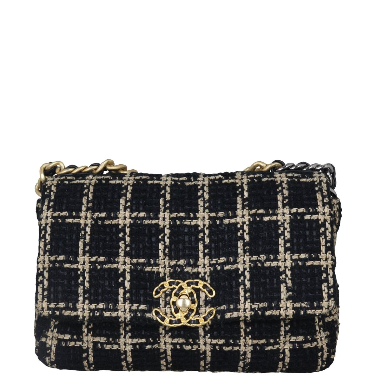 Chanel 19 Tweed Flap Bag Medium Black And Beige