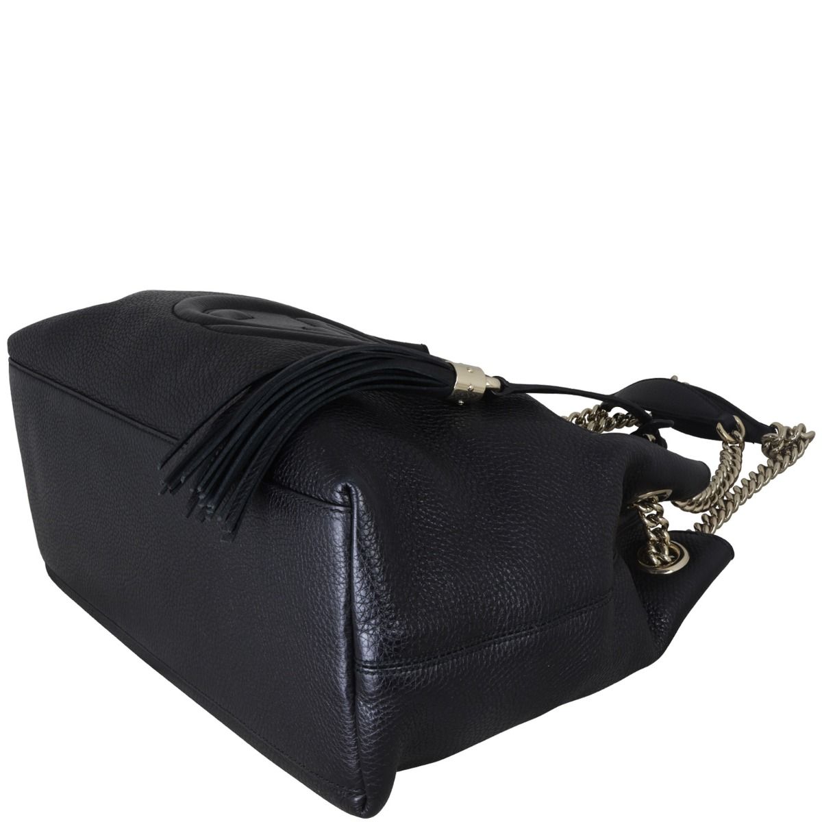 Gucci pebbled calfskin medium soho chain shoulder bag black deals