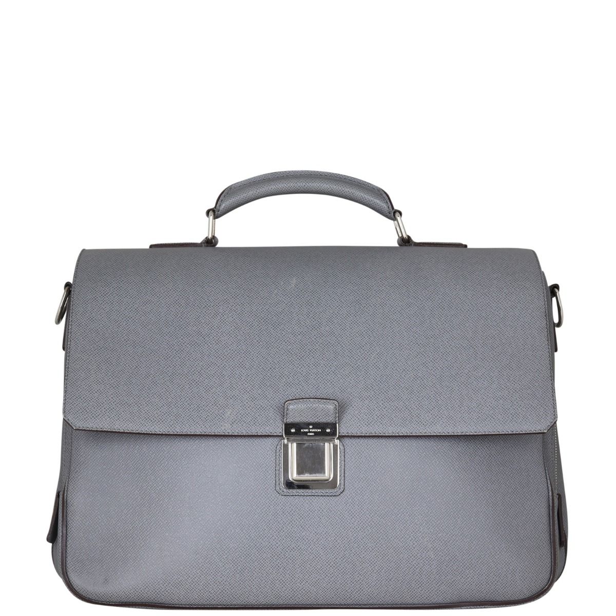 Authentic Louis Vuitton Vassili GM Gray Taiga Leather Briefcase Bag + Strap