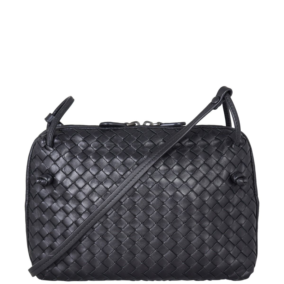 Bottega Veneta Black Intrecciato Leather Double Zip Nodini Crossbody Bag  Bottega Veneta