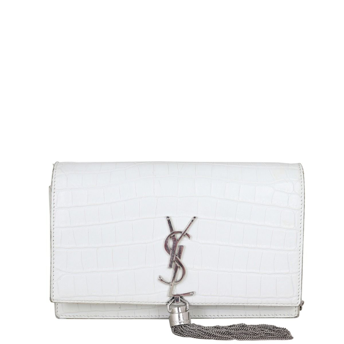 Saint Laurent Kate Tassel Chain Wallet Croc Embossed