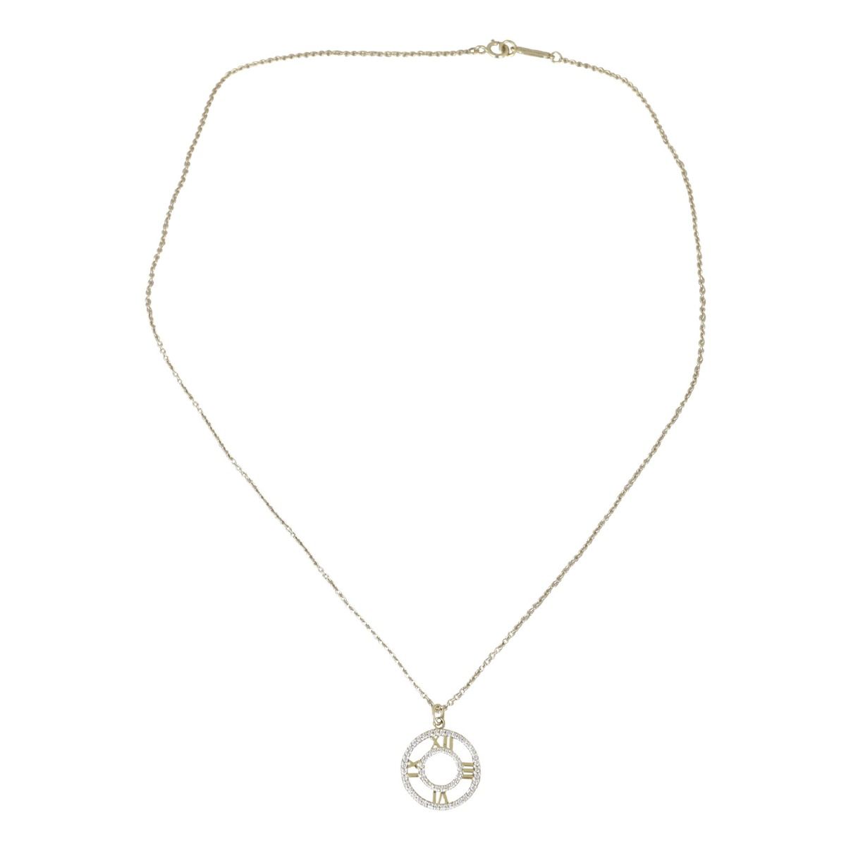 Tiffany Co. Atlas Pendant 18k Yellow Gold Diamond Necklace