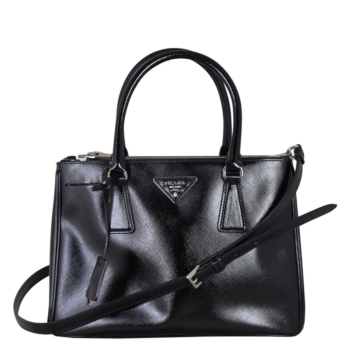 Prada Saffiano Vernice Lux Galleria Double Zip Tote Small