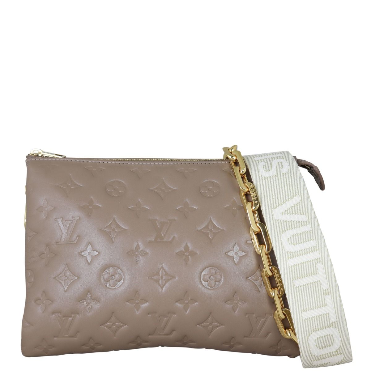 LOUIS VUITTON Lambskin Embossed Monogram Coussin PM Taupe 859288
