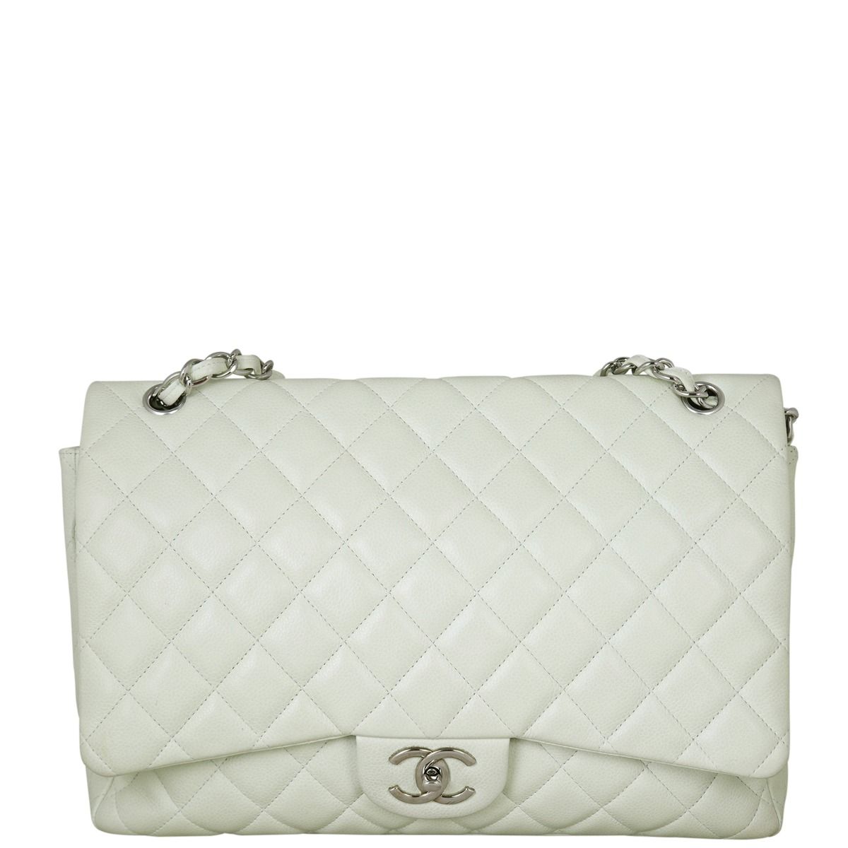 22p White/ Ivory Caviar Quilted Classic Flap Medium Light Gold Hardwar –  REDELUXE