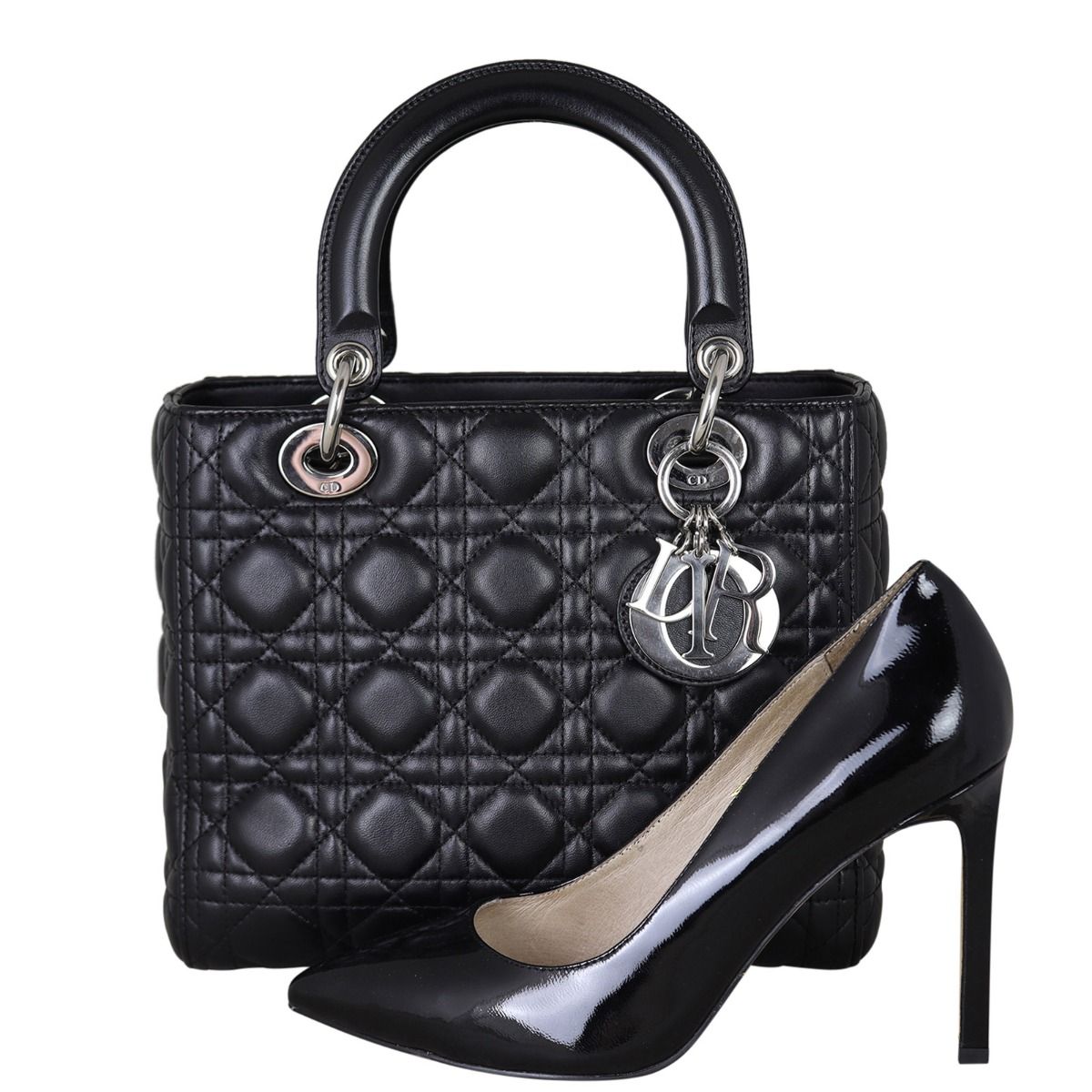 Lady dior medium black lambskin online