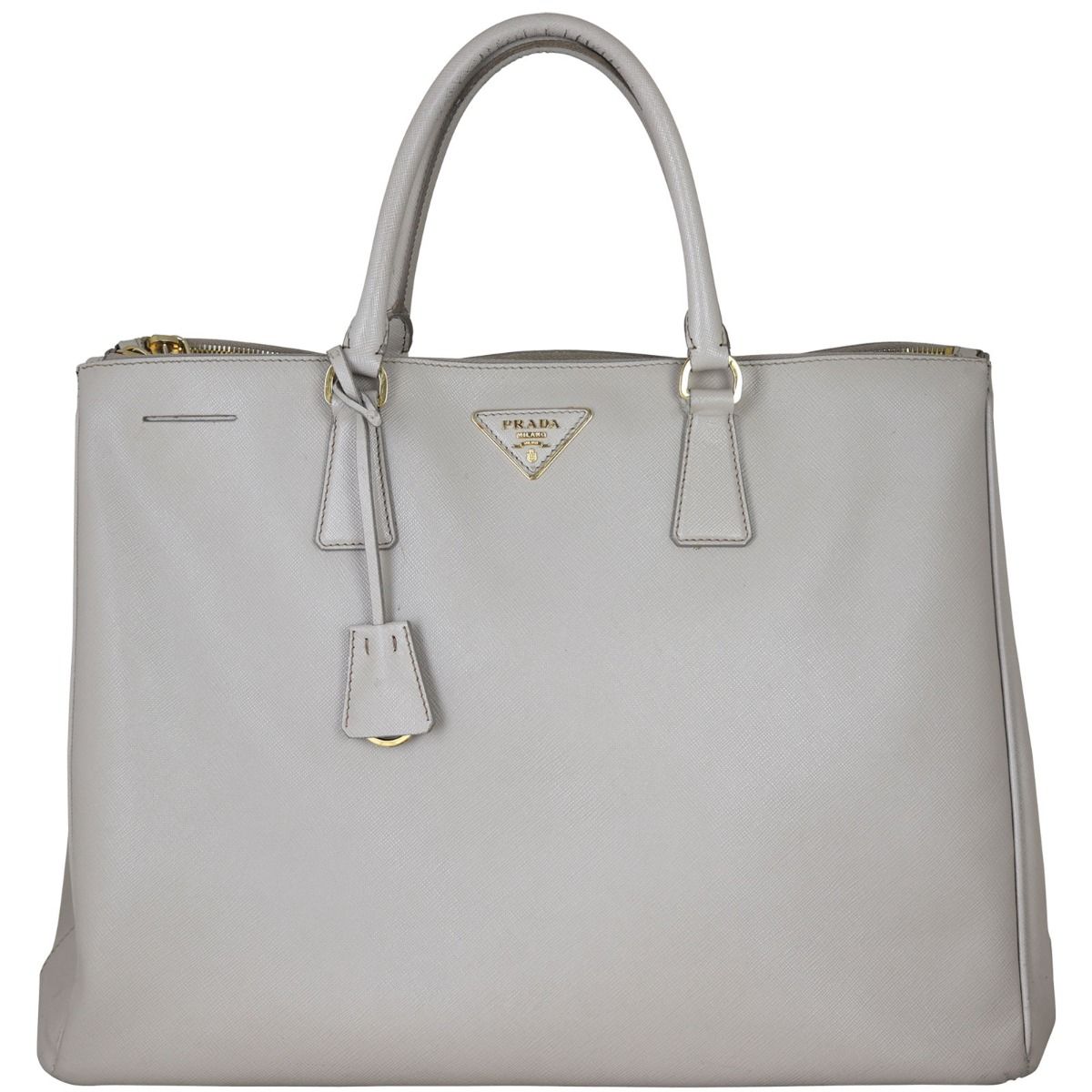 Tan Prada Extra Large Saffiano Lux Galleria Double Zip Tote Handbag –  Designer Revival