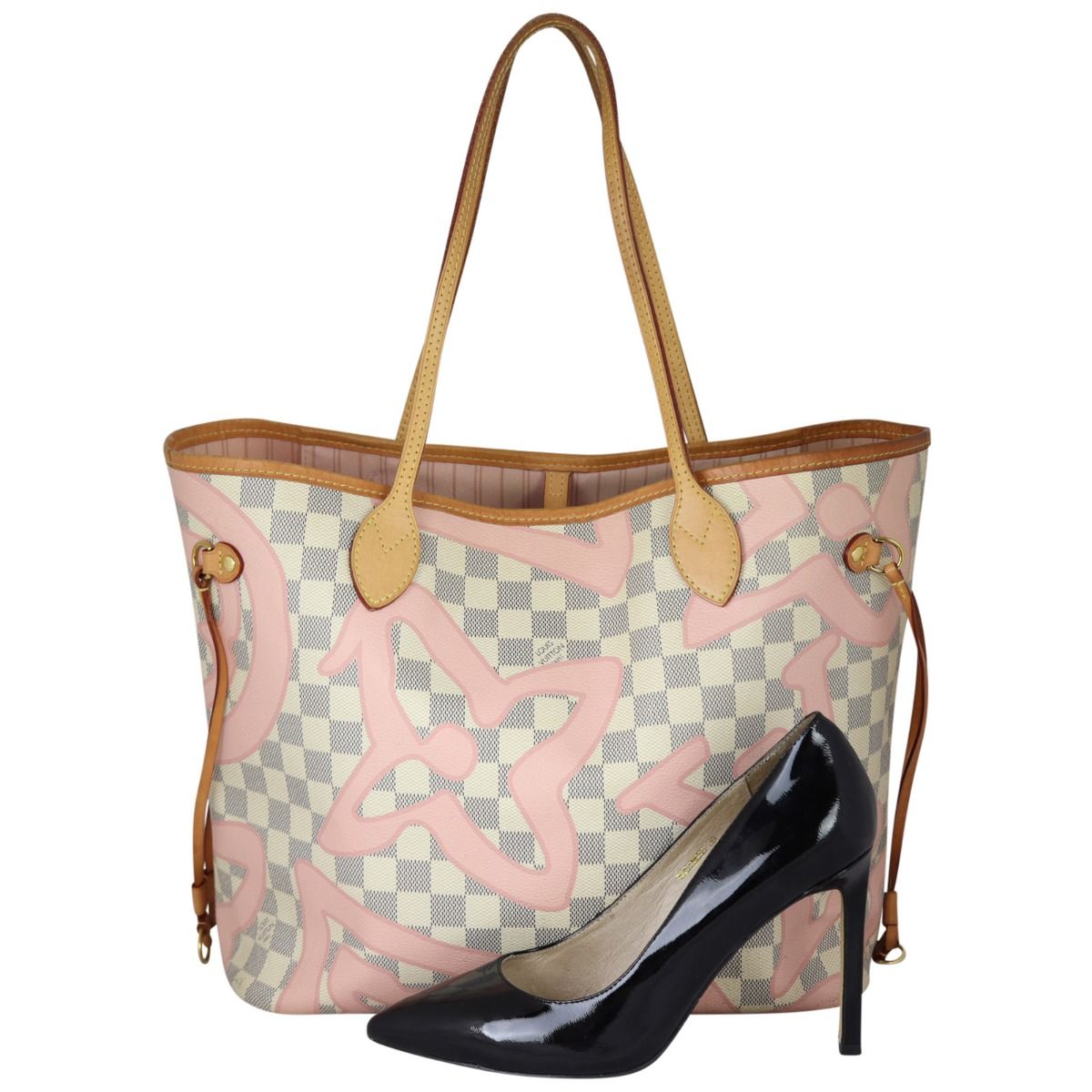Louis Vuitton Neverfull MM In Damier Azur With Rose Ballerine
