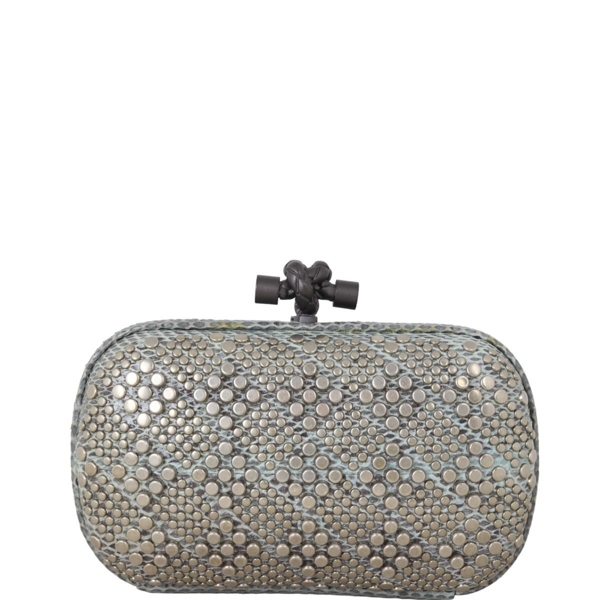 Bottega Veneta Knot Studded Python Trim Clutch