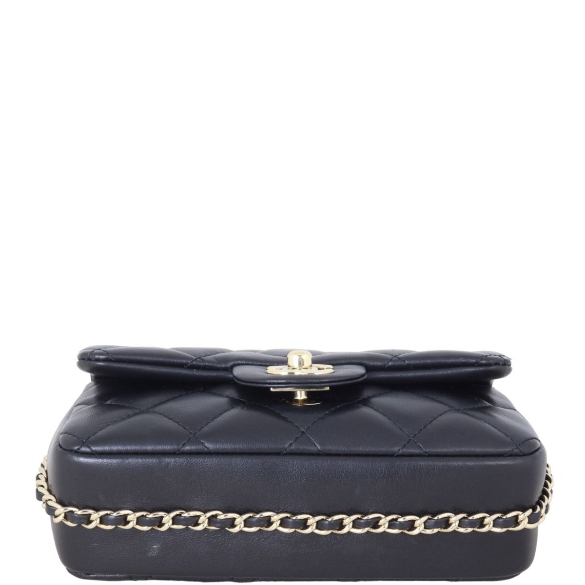 Chanel small pearl logo strap flap bag