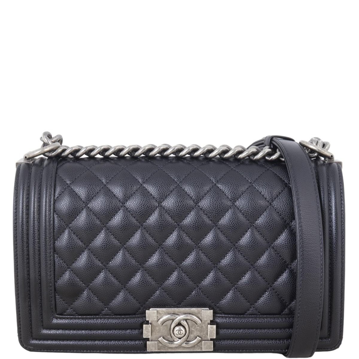 VINTAGE シャネル BOY CHANEL 20cm グレー Boy chanel スモール ハンドバッグ、カーフスキン、ブラック