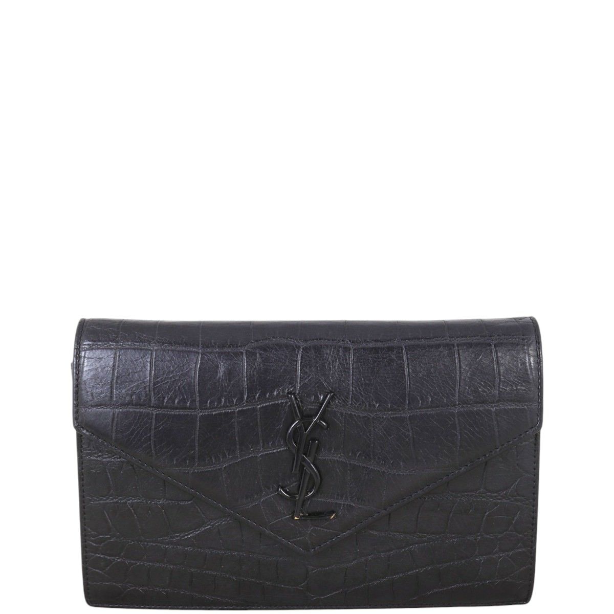 Saint Laurent Monogram Envelope Chain Wallet Croc embossed
