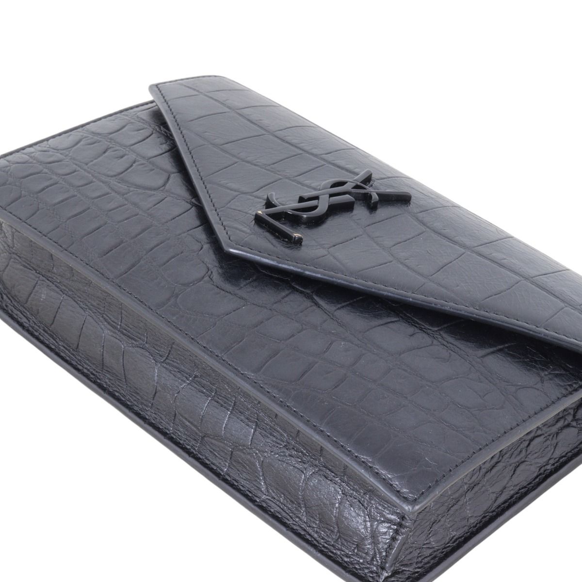 Saint Laurent Monogram Envelope Chain Wallet Croc embossed
