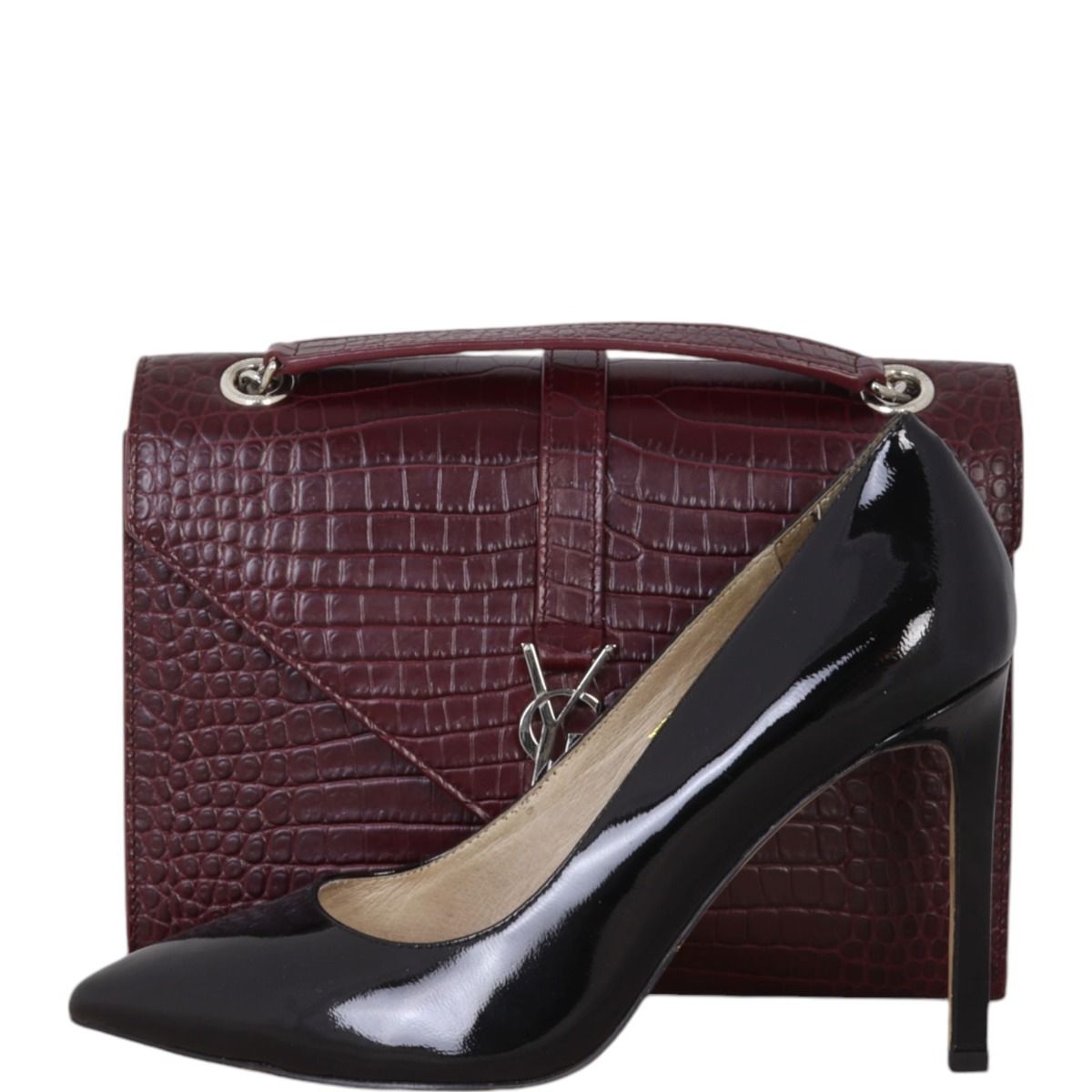 Saint Laurent Envelope Chain Bag Medium Croc Embossed