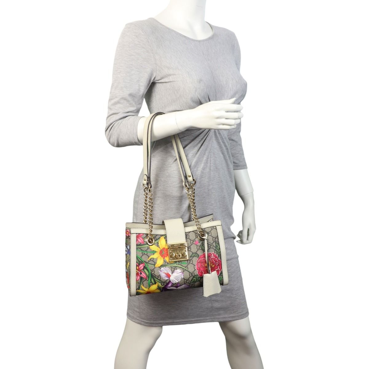 Gucci GG Supreme Flora Small Padlock Tote