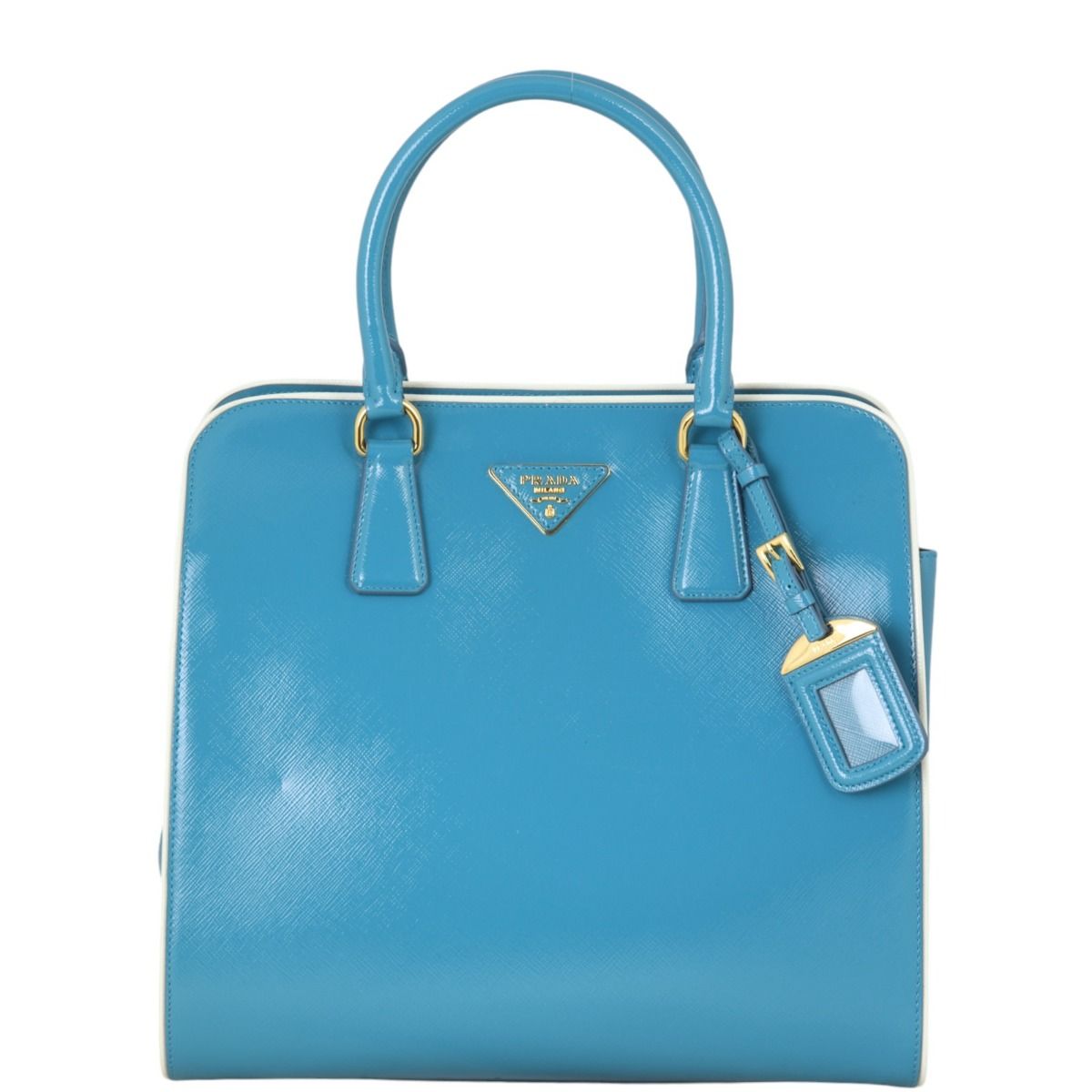 Prada Saffiano Vernice Pyramid Tote (teal)