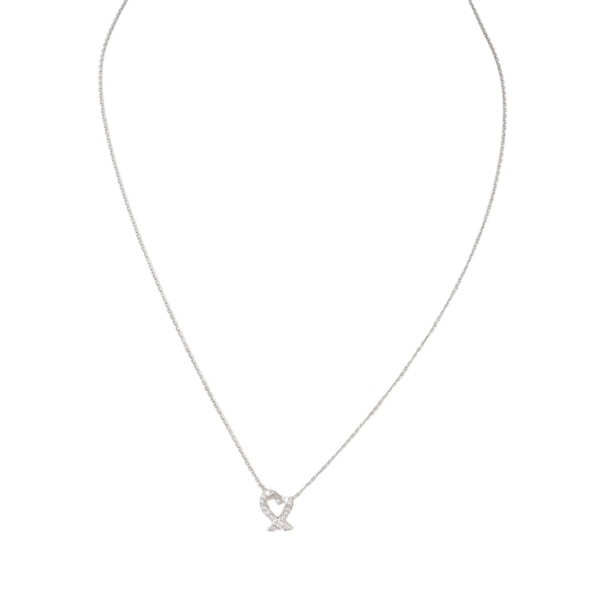 Tiffany Co Paloma Picasso Loving Heart Diamonds Pendant Platinum Necklace