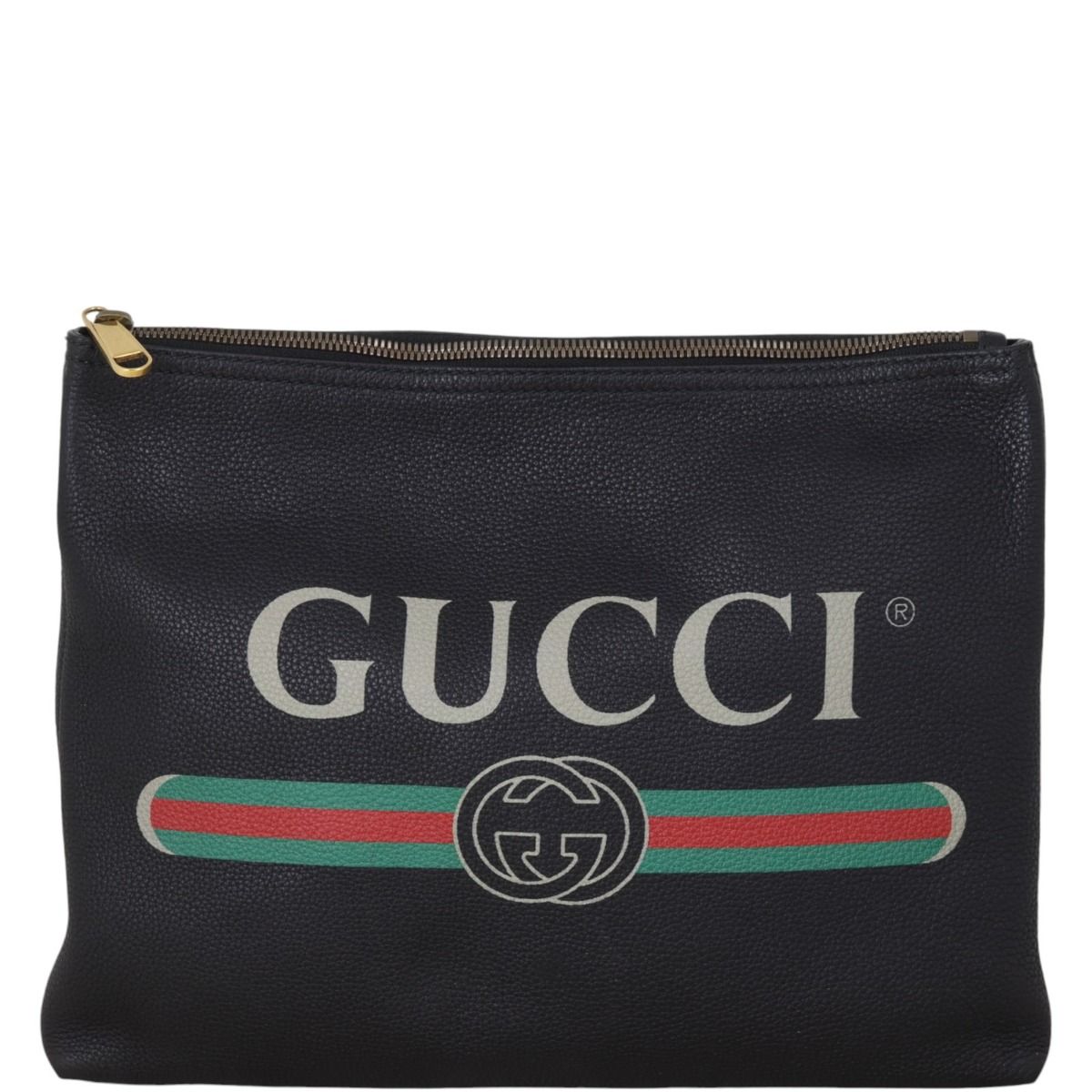 Gucci Logo Print Leather Pouch