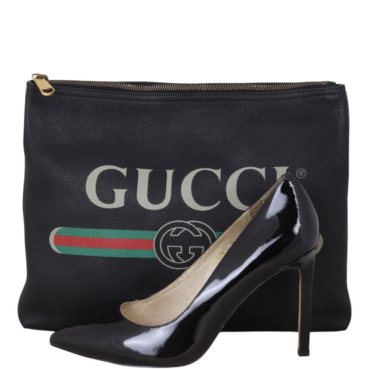 Gucci Logo Print Leather Pouch