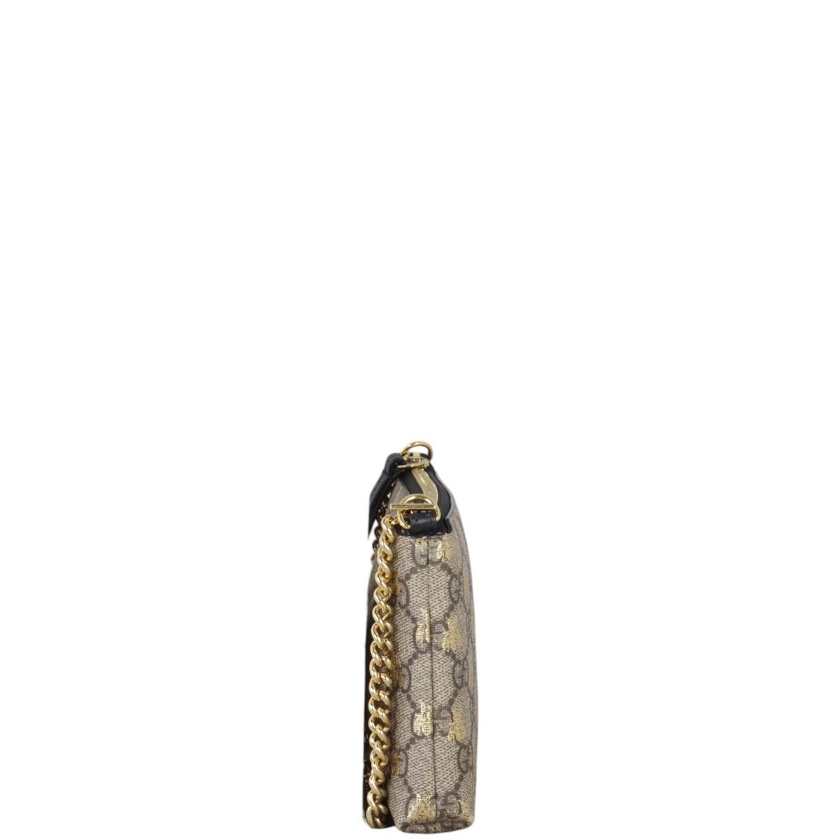 GUCCI GG Supreme Monogram Bee Print Wrist Pouch Black