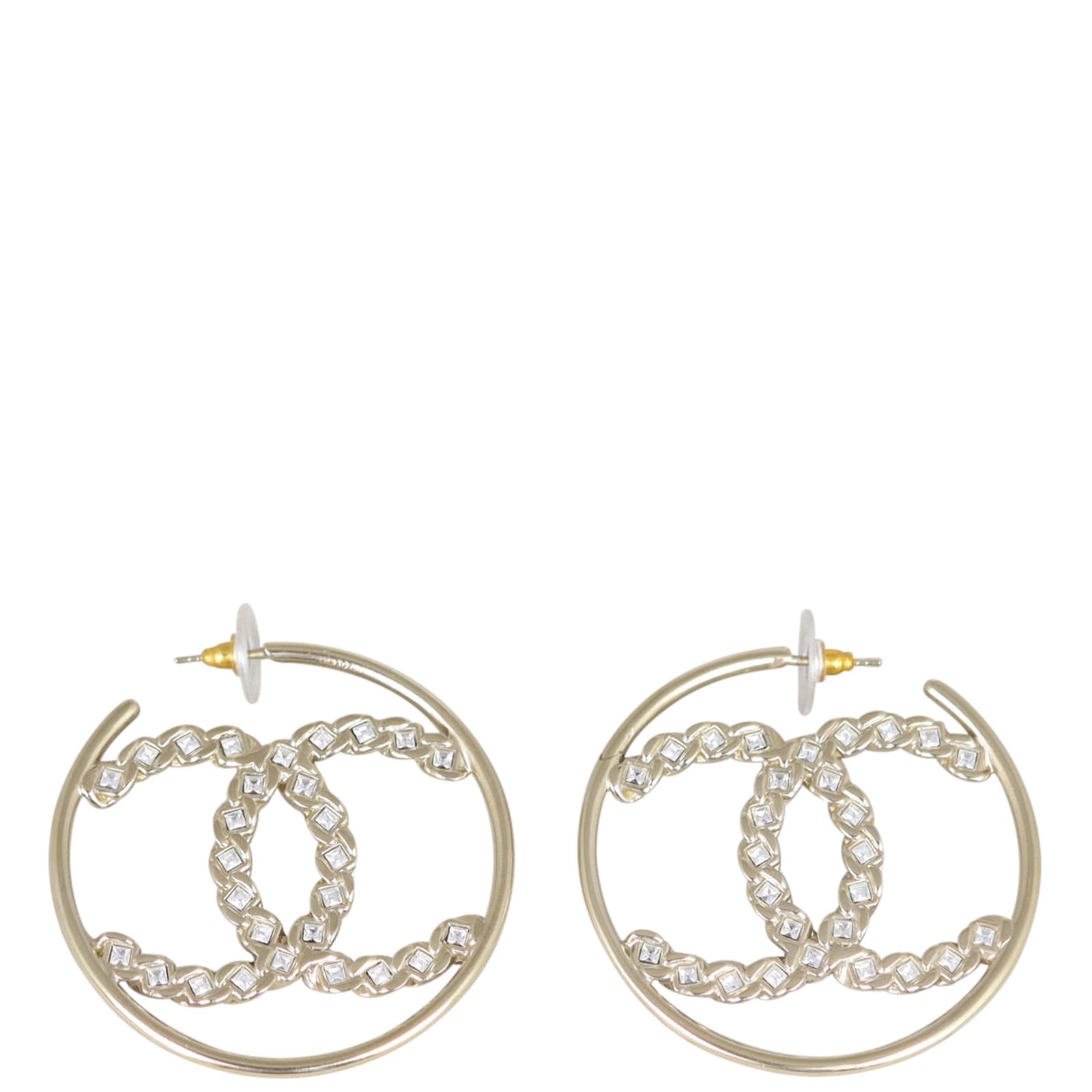 Chanel Strass CC Hoop Earrings
