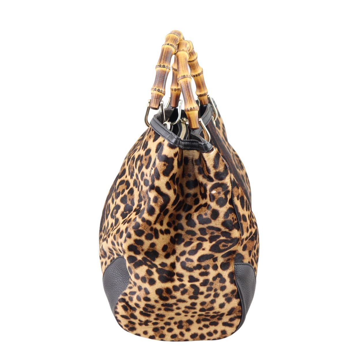 Gucci Bamboo Calf Hair Leopard Shopper Tote Large