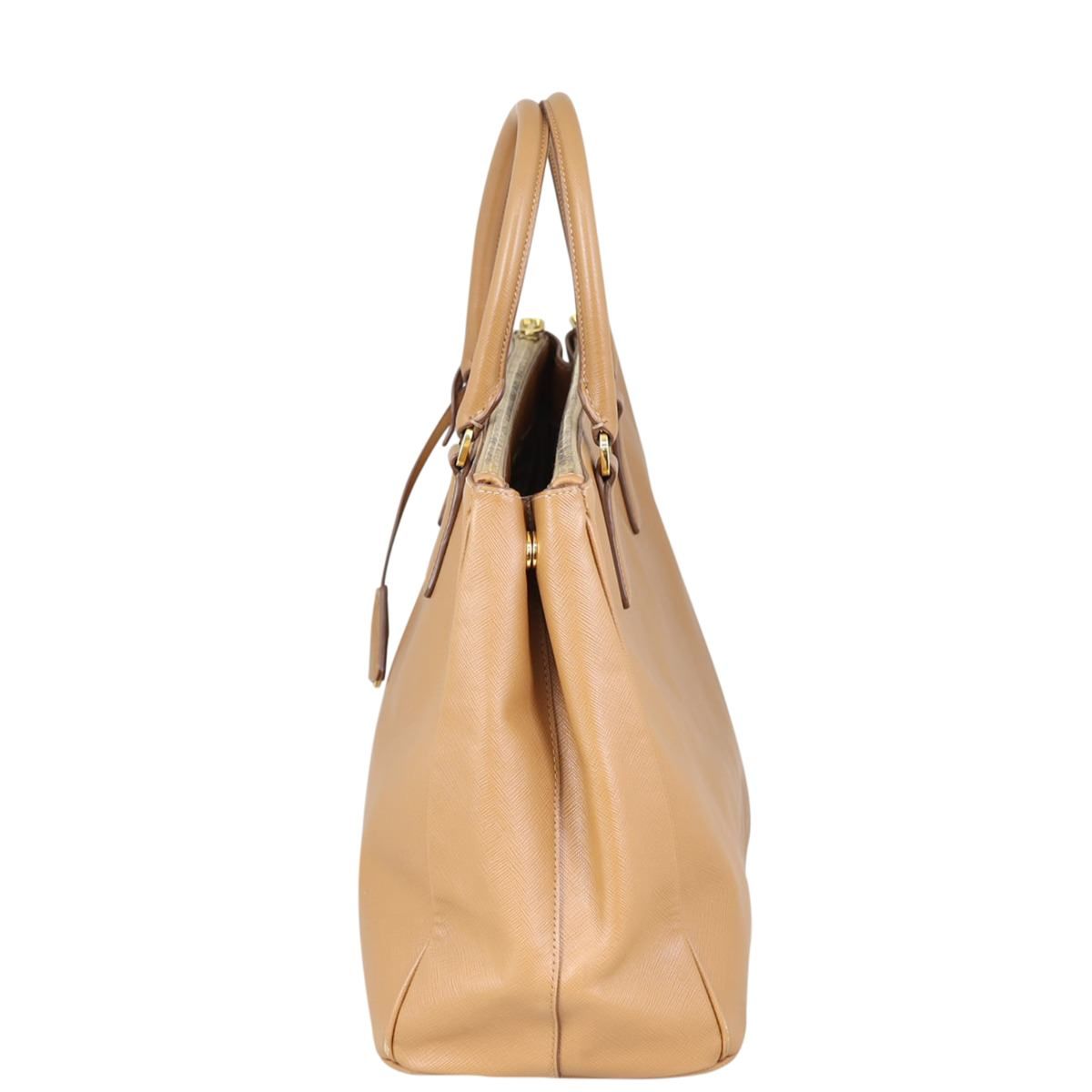 PRADA Double Tote Bag in Brown Saffiano Leather