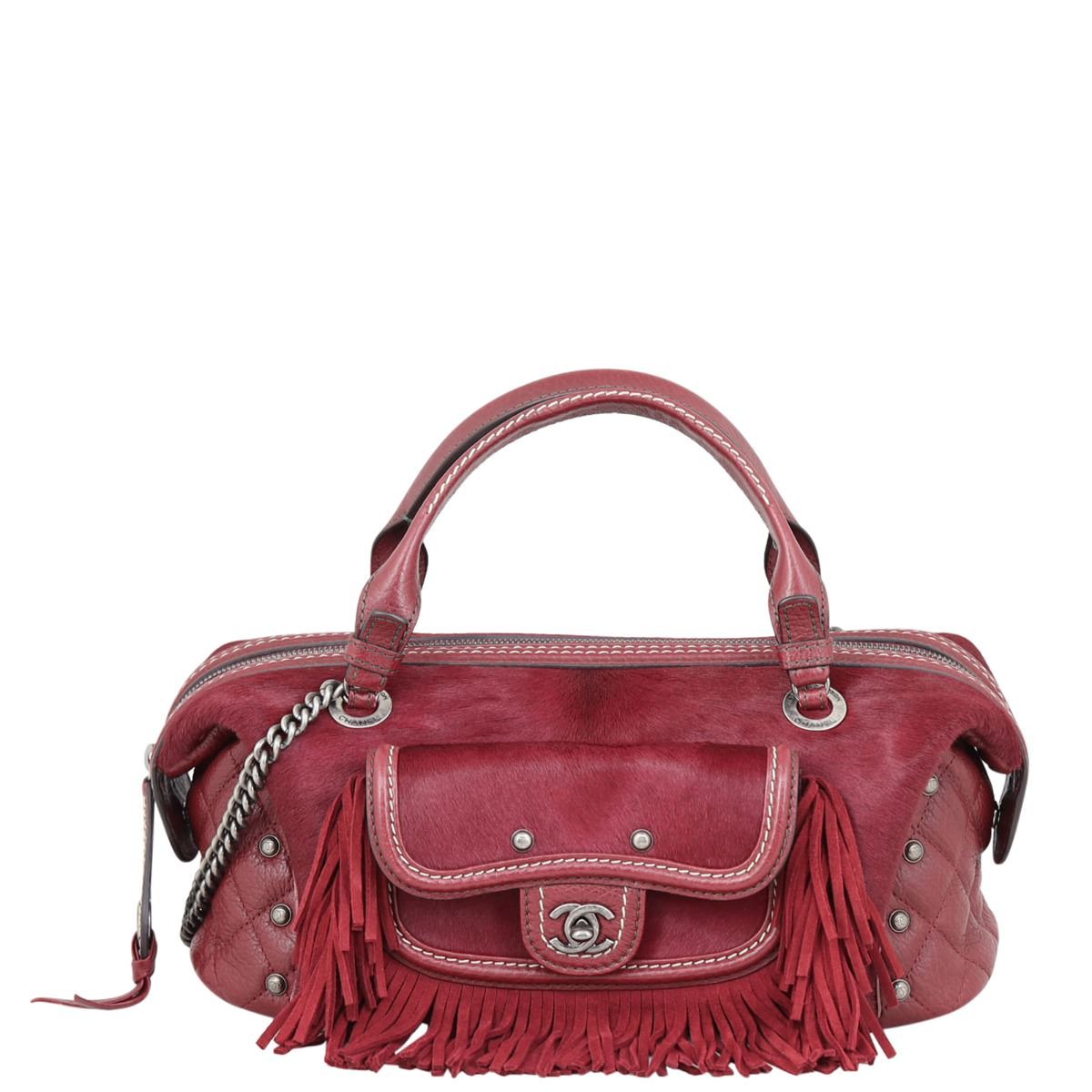 Chanel Paris Dallas Drawstring Fringe Leather Shoulder Bag Red