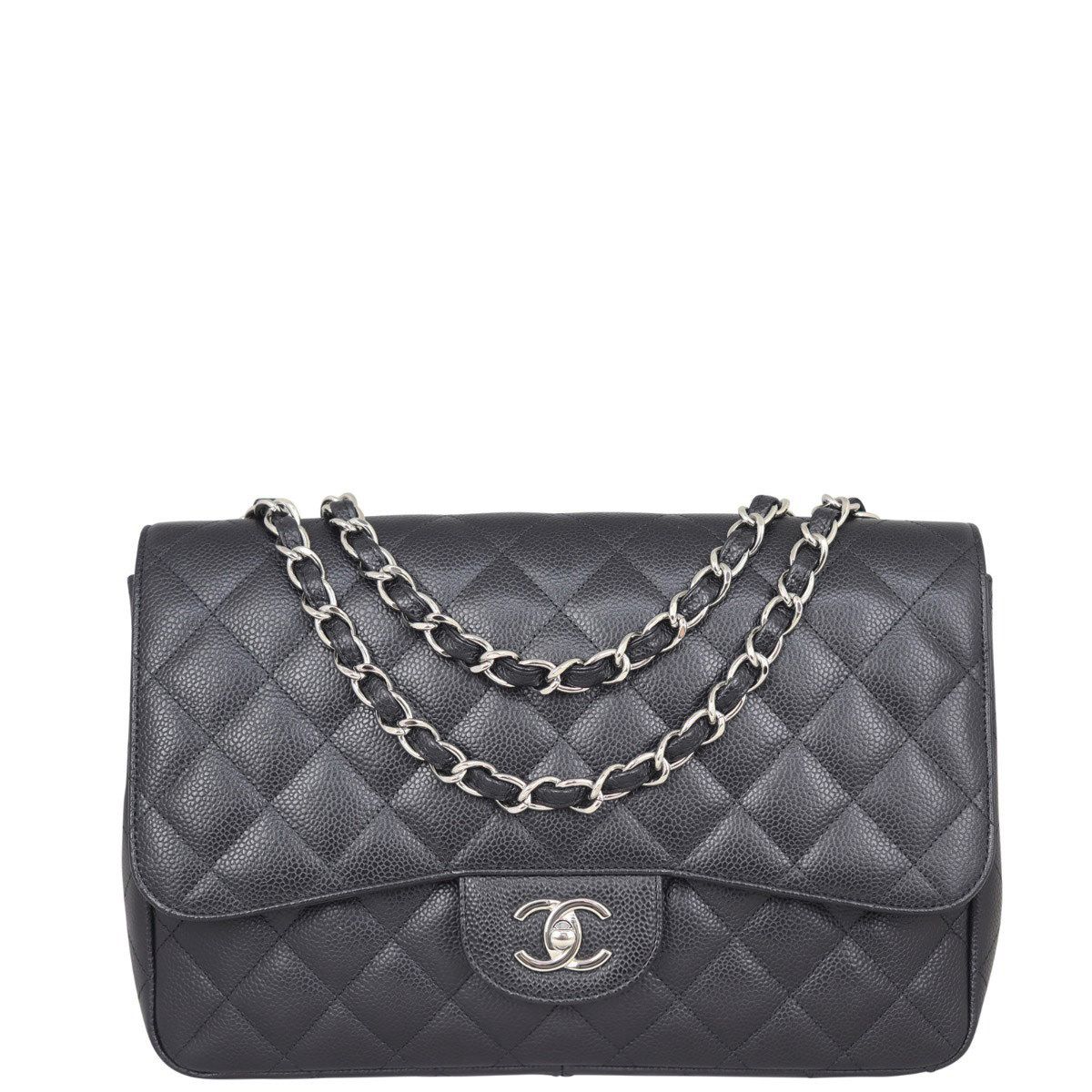 Chanel Classic Single Flap Jumbo Black Silver Hardware