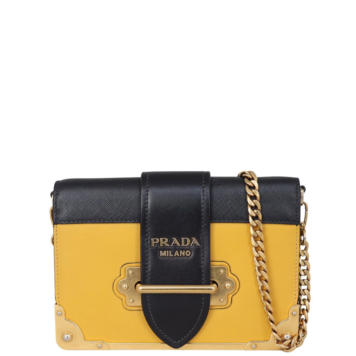 Prada Yellow/Black Leather Cahier Shoulder Bag