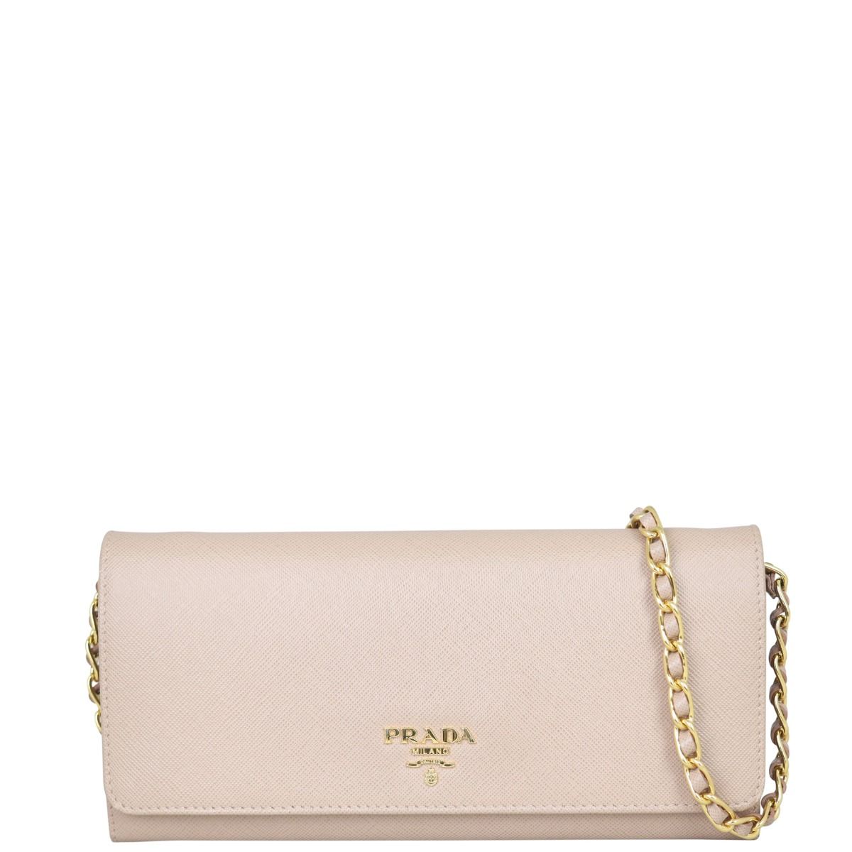 Prada saffiano leather chain wallet on sale