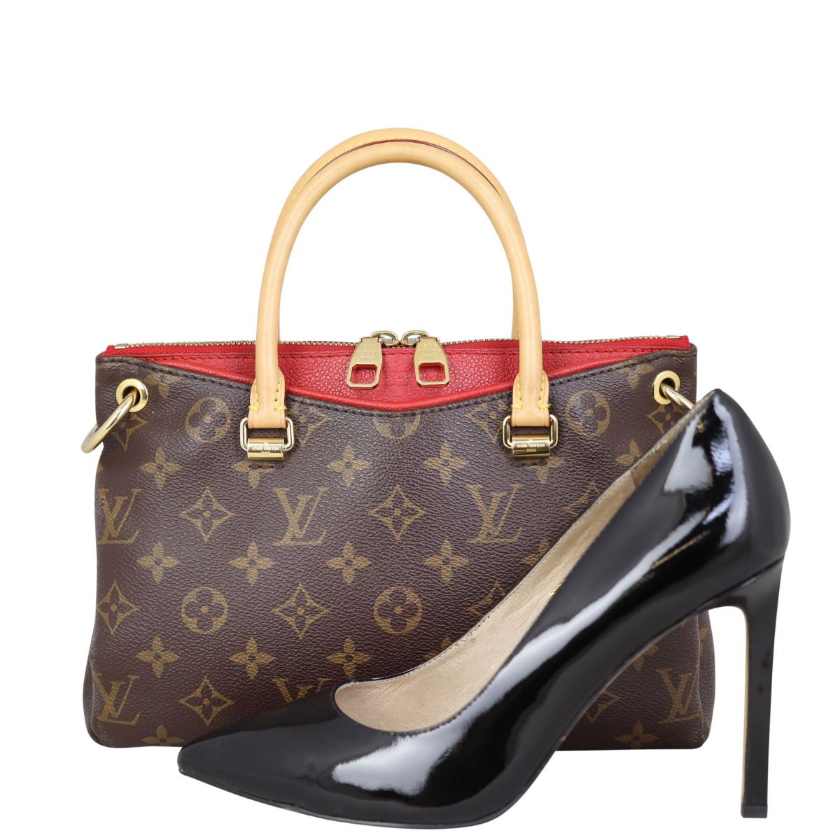 Louis Vuitton Monogram Pallas BB Handbag Shoulder Bag Leather Poppy Pe