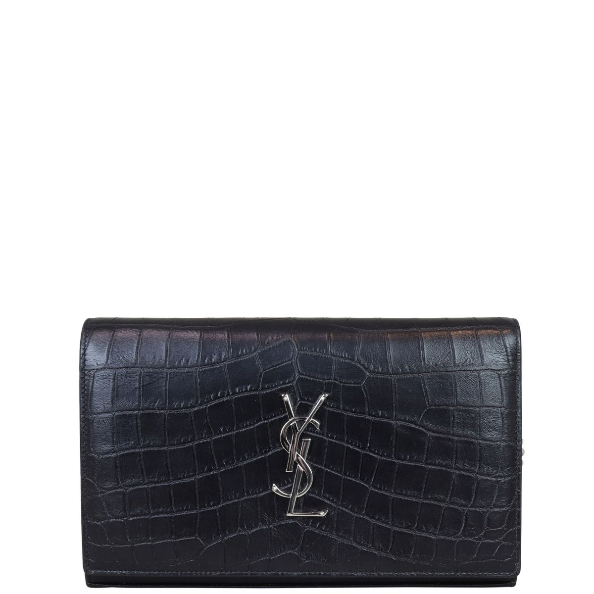 Saint Laurent Kate Chain Wallet Croc-Embossed