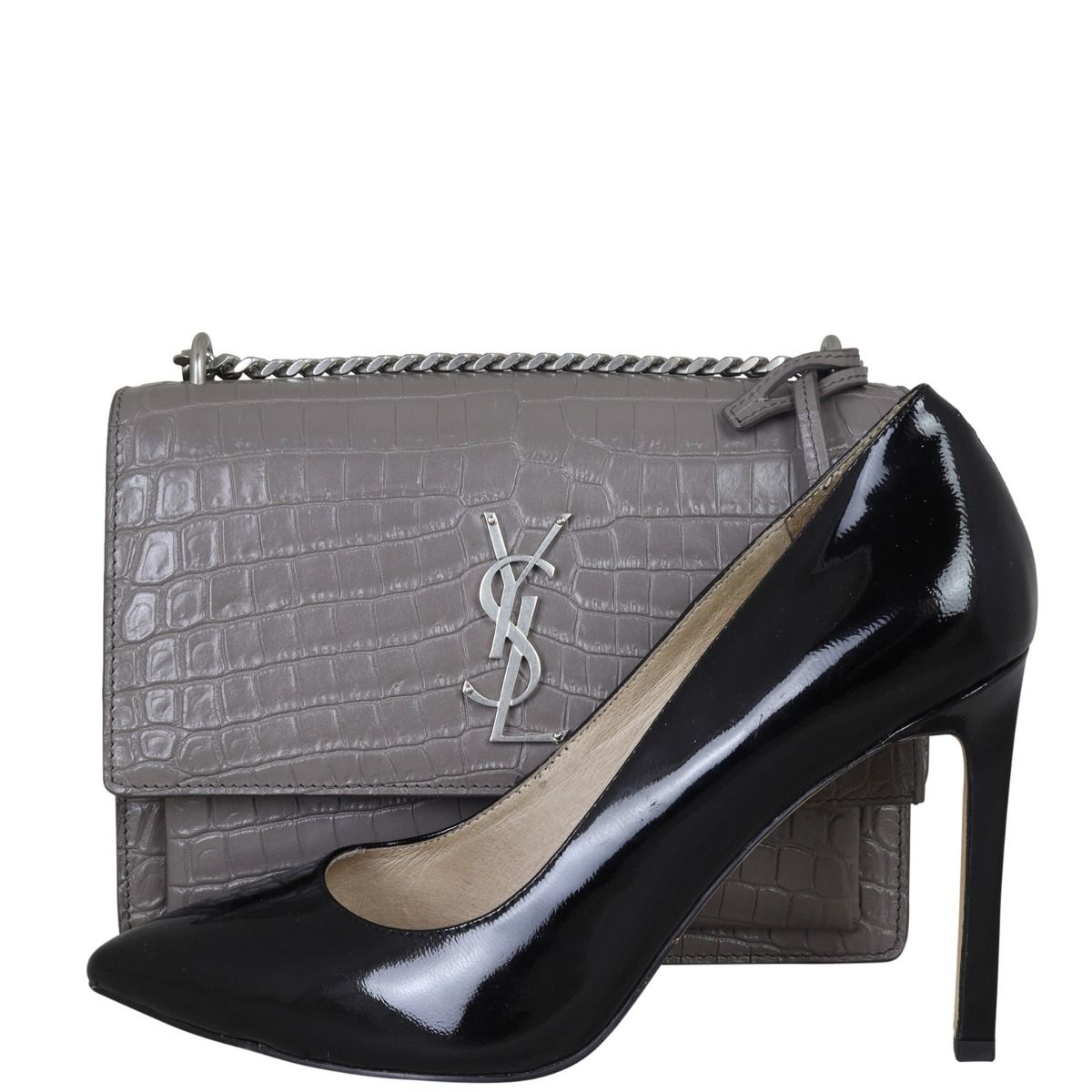 Saint Laurent Sunset Medium Croc Embossed