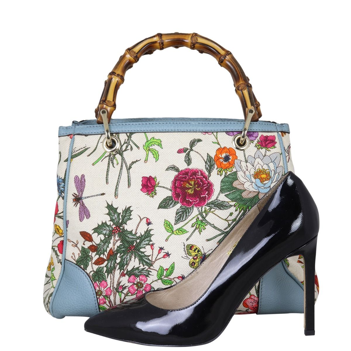 Gucci Bamboo Handle Floral Canvas Tote