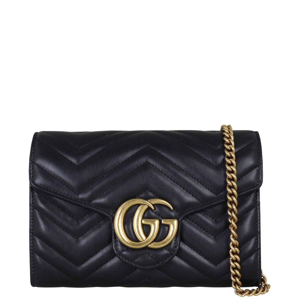 Gucci gg marmont chevron quilted leather flap wallet on a chain online