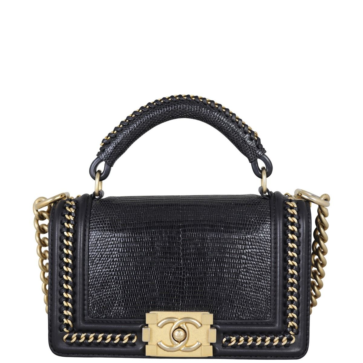 Chanel Boy Top Handle Bag Small Lizard